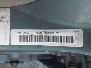 2003 Kia Rio with VIN KNADC125836238197, listed as a IAAI auction lot 41781730 with 138,384 mi miles. Bid and sale history available at carsss.com. Image 9.