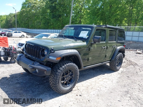 2024 Jeep Wrangler Willys with VIN 1C4PJXDG8RW236725, listed as a IAAI auction lot 39128397 with 50 mi miles and . Bid and sale history available at DreamBid. Image 2.