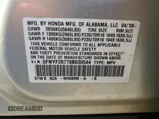 2008 Honda Pilot EX-L with VIN 5FNYF28778B030544, listed as a Copart auction lot 81958524 with 155,947 mi miles and Salvage Title. Bid and sale history available at DreamBid. Image 12.