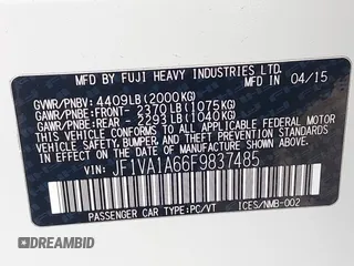 2015 Subaru WRX с VIN JF1VA1A66F9837485, выставлен на аукционе IAAI как лот 42196572 с пробегом 49 017 миль миль и . История ставок и продаж доступна на DreamBid. Изображение 9.