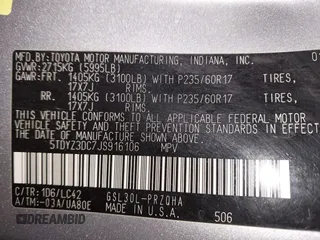 2018 Toyota Sienna XLE Auto Access Seat with VIN 5TDYZ3DC7JS916106, listed as a IAAI auction lot 42054782 with 274,474 mi miles. Bid and sale history available at carsss.com. Image 9.