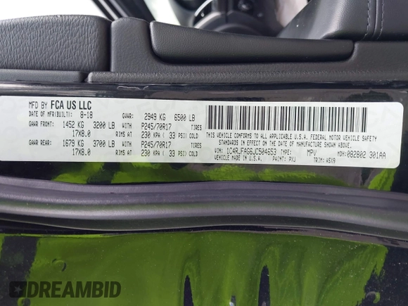 2018 Jeep Grand Cherokee Altitude with VIN 1C4RJFAG6JC504653, listed as a IAAI auction lot 42706233 with 62,059 mi miles and . Bid and sale history available at DreamBid. Image 9.