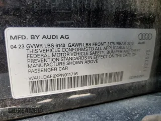 2023 Audi A8 with VIN WAULDAF8XPN011716, listed as a Copart auction lot 48926395 with 14,436 mi miles and Salvage Title. Bid and sale history available at carsss.com. Image 13.