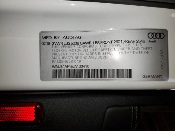 2018 Audi S4 Premium Plus with VIN WAUB4AF45JA133410, listed as a Copart auction lot 44200074 with 74,421 mi miles. Bid and sale history available at carsss.com. Image 12.