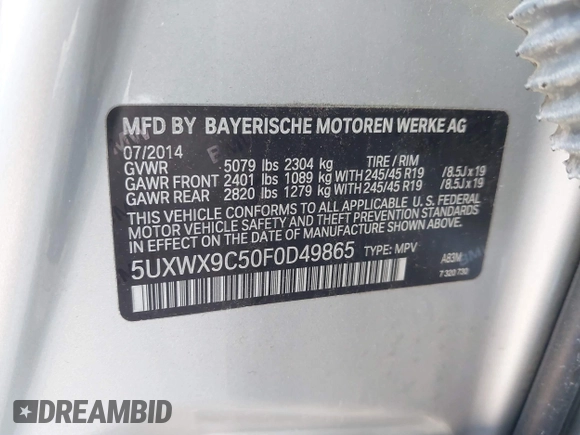 2015 BMW X3 xDrive28i z VIN 5UXWX9C50F0D49865, wystawiony jako IAAI lot #41212472 z przebiegiem 66 023 mil mil oraz . Historia ofert i sprzedaży dostępna na DreamBid. Obrazek 9.