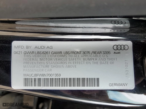 2022 Audi e-tron GT Premium Plus with VIN WAUCJBFW8N7001359, listed as a Copart auction lot 50033824 with 16,630 mi miles. Bid and sale history available at carsss.com. Image 12.