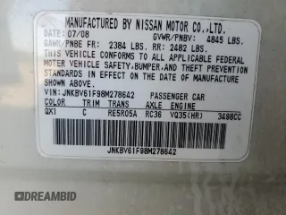 2008 Infiniti G35 x with VIN JNKBV61F98M278642, listed as a Copart auction lot 75118144 with Not Provided miles and Salvage Title. Bid and sale history available at DreamBid. Image 13.