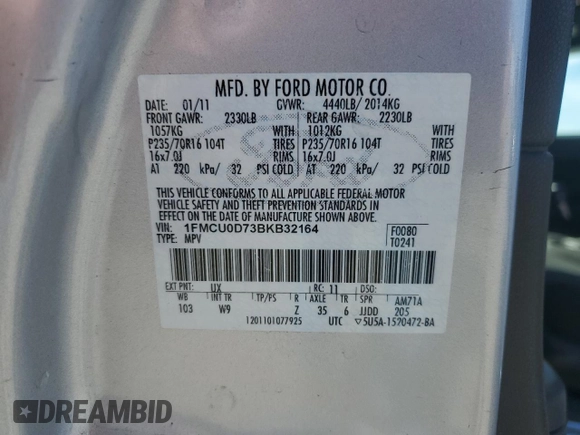 2011 Ford Escape XLT with VIN 1FMCU0D73BKB32164, listed as a Copart auction lot 52744365 with 135,359 mi miles and Clean Title. Bid and sale history available at carsss.com. Image 13.