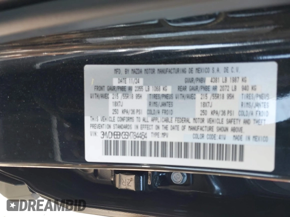 2025 Mazda CX-30 S Select Sport z VIN 3MVDMBBM3SM784464, wystawiony jako IAAI lot #42085045 z przebiegiem 1 953 mil mil oraz . Historia ofert i sprzedaży dostępna na DreamBid. Obrazek 9.
