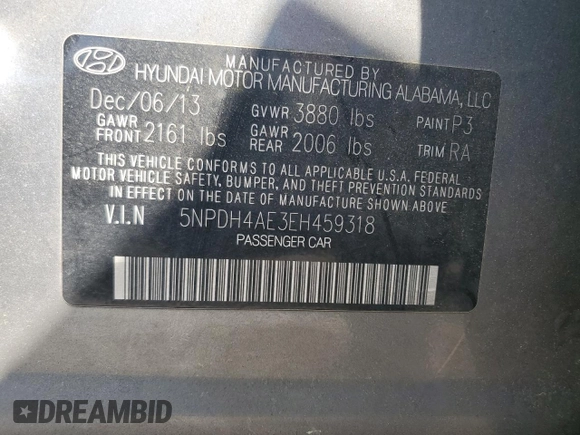 2014 Hyundai Elantra SE with VIN 5NPDH4AE3EH459318, listed as a Copart auction lot 52464215 with 167,861 mi miles and Salvage Title. Bid and sale history available at DreamBid. Image 12.