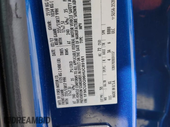 2017 Ford Escape SE z VIN 1FMCU0G96HUC89181, wystawiony jako Copart lot #50071915 z przebiegiem 102 458 mil mil oraz Szkoda całkowita • Salvage title. Historia ofert i sprzedaży dostępna na DreamBid. Obrazek 14.