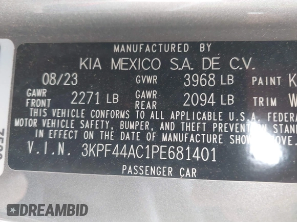 2023 Kia Forte GT with VIN 3KPF44AC1PE681401, listed as a IAAI auction lot 41884000 with 25,211 mi miles and . Bid and sale history available at carsss.com. Image 9.