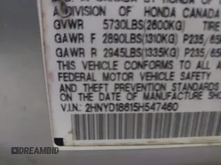 2005 Acura MDX Touring z VIN 2HNYD18615H547460, wystawiony jako IAAI lot #42453808 z przebiegiem 122 419 mil mil oraz . Historia ofert i sprzedaży dostępna na DreamBid. Obrazek 9.