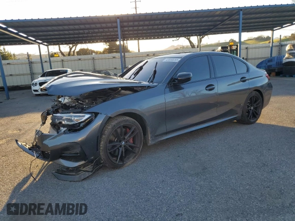 2021 BMW 3 Series 330i with VIN 3MW5R1J04M8B79460, listed as a Copart auction lot 43858055 with 0 mi miles and Salvage Title. Bid and sale history available at carsss.com. Image 1.