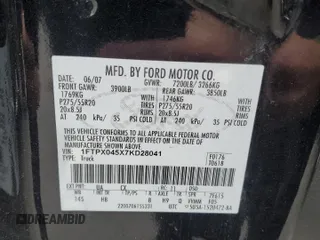 2007 Ford F-150 XLT с VIN 1FTPX045X7KD28041, выставлен на аукционе Copart как лот 57684585 с пробегом 139 592 миль миль и Списание • Salvage title. История ставок и продаж доступна на DreamBid. Изображение 12.