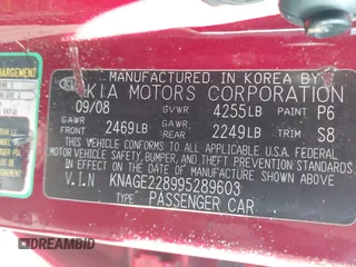 2009 Kia Optima LX z VIN KNAGE228995289603, wystawiony jako IAAI lot #40716738 z przebiegiem 209 904 mil mil oraz . Historia ofert i sprzedaży dostępna na DreamBid. Obrazek 9.