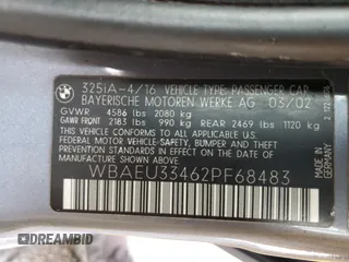 2002 BMW 3 Series 325xi with VIN WBAEU33462PF68483, listed as a Copart auction lot 82304824 with 179,275 mi miles and Salvage title. Bid and sale history available at DreamBid. Image 12.