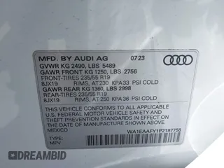 2023 Audi Q5 S line Premium Plus with VIN WA1EAAFY1P2197758, listed as a IAAI auction lot 41627129 with 11,272 mi miles. Bid and sale history available at carsss.com. Image 9.