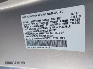 2018 Honda Odyssey Elite z VIN 5FNRL6H96JB004853, wystawiony jako IAAI lot #41877946 z przebiegiem 125 580 mil mil oraz . Historia ofert i sprzedaży dostępna na DreamBid. Obrazek 9.