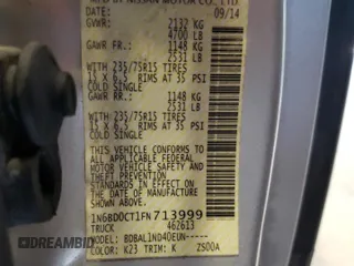 2015 Nissan Frontier SV with VIN 1N6BD0CT1FN713999, listed as a Copart auction lot 62053944 with 104,667 mi miles and Salvage title. Bid and sale history available at DreamBid. Image 13.
