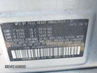 2013 Subaru Legacy Limited with VIN 4S3BMBK62D3043107, listed as a IAAI auction lot 41818851 with 251,660 mi miles and . Bid and sale history available at DreamBid. Image 9.