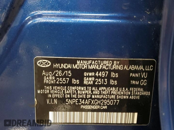 2016 Hyundai Sonata Sport with VIN 5NPE34AFXGH295077, listed as a Copart auction lot 44036075 with 90,396 mi miles and Clean Title. Bid and sale history available at DreamBid. Image 13.