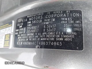 2011 Kia Sedona EX with VIN KNDMH4C74B6374945, listed as a IAAI auction lot 41603400 with 195,848 mi miles. Bid and sale history available at carsss.com. Image 9.