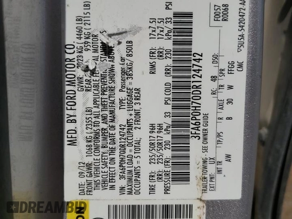 2013 Ford Fusion SE with VIN 3FA6P0H70DR124742, listed as a Copart auction lot 53655745 with 143,430 mi miles and Clean Title. Bid and sale history available at carsss.com. Image 12.