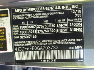 2016 Mercedes-Benz GL with VIN 4JGDF6EE0GA703783, listed as a IAAI auction lot 41696515 with 146,679 mi miles. Bid and sale history available at carsss.com. Image 9.
