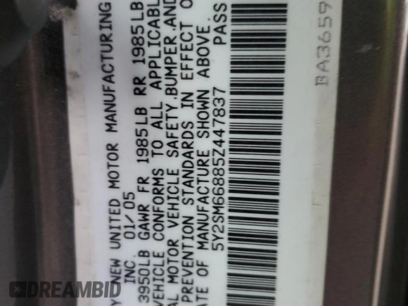 2005 Pontiac Vibe with VIN 5Y2SM66885Z447837, listed as a Copart auction lot 45641905 with Not provided miles and Salvage title. Bid and sale history available at DreamBid. Image 15.