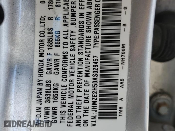 2010 Honda Insight LX z VIN JHMZE2H50AS029457, wystawiony jako Copart lot #63660725 z przebiegiem 139 158 mil mil oraz Szkoda całkowita • Salvage title. Historia ofert i sprzedaży dostępna na DreamBid. Obrazek 13.