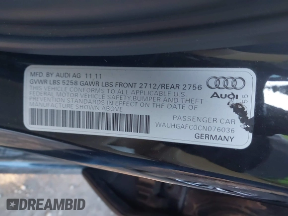 2012 Audi A6 Prestige z VIN WAUHGAFC0CN076036, wystawiony jako IAAI lot #41409687 z przebiegiem 54 601 mil mil oraz . Historia ofert i sprzedaży dostępna na DreamBid. Obrazek 9.