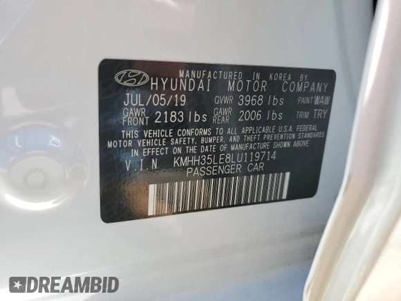 2020 Hyundai Elantra GT with VIN KMHH35LE8LU119714, listed as a Copart auction lot 73642064 with Not Provided miles and Salvage Title. Bid and sale history available at carsss.com. Image 13.