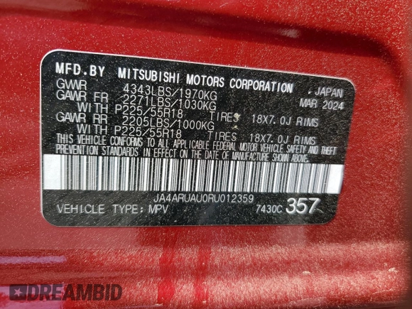 2024 Mitsubishi Outlander Sport S with VIN JA4ARUAU0RU012359, listed as a Copart auction lot 50726745 with 8,150 mi miles and Salvage Title. Bid and sale history available at carsss.com. Image 15.