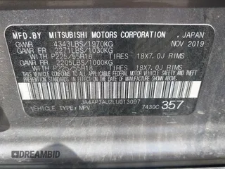 2020 Mitsubishi Outlander ES with VIN JA4AP3AU2LU013097, listed as a IAAI auction lot 42517907 with 47,549 mi miles and . Bid and sale history available at DreamBid. Image 9.