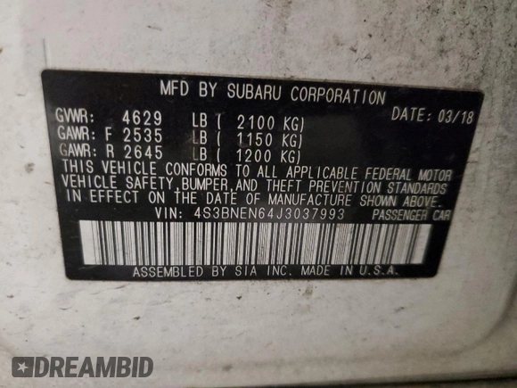 2018 Subaru Legacy Limited with VIN 4S3BNEN64J3037993, listed as a Copart auction lot 46683545 with 38,331 mi miles and Salvage Title. Bid and sale history available at carsss.com. Image 13.