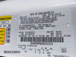2016 Ford Fusion SE with VIN 3FA6P0H96GR353514, listed as a IAAI auction lot 42073449 with 177,979 mi miles and . Bid and sale history available at DreamBid. Image 9.