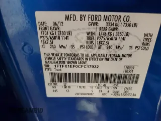 2012 Ford F-150 XL z VIN 1FTFX1EF0CFC17932, wystawiony jako Copart lot #63834535 z przebiegiem 93 119 mil mil oraz Szkoda całkowita • Salvage title. Historia ofert i sprzedaży dostępna na DreamBid. Obrazek 12.