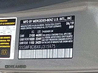 2019 Mercedes-Benz C 300 с VIN 55SWF8DBXKU315975, выставлен на аукционе IAAI как лот 42186624 с пробегом 32 459 миль миль и . История ставок и продаж доступна на DreamBid. Изображение 9.