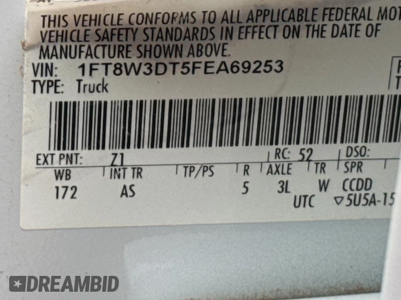 2015 Ford F-350 Lariat with VIN 1FT8W3DT5FEA69253, listed as a Copart auction lot 58442895 with 317,670 mi miles and Clean title. Bid and sale history available at DreamBid. Image 10.