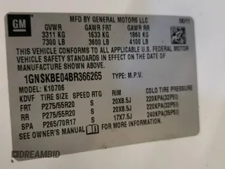 2011 Chevrolet Tahoe LT z VIN 1GNSKBE04BR366265, wystawiony jako Copart lot #55058045 z przebiegiem 136 971 mil mil oraz Szkoda całkowita • Salvage title. Historia ofert i sprzedaży dostępna na DreamBid. Obrazek 13.
