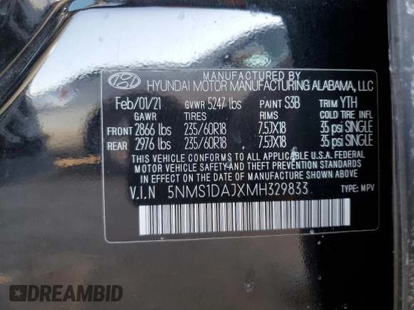 2021 Hyundai Santa Fe SE with VIN 5NMS1DAJXMH329833, listed as a Copart auction lot 42905865 with 116,308 mi miles and Salvage Title. Bid and sale history available at carsss.com. Image 13.