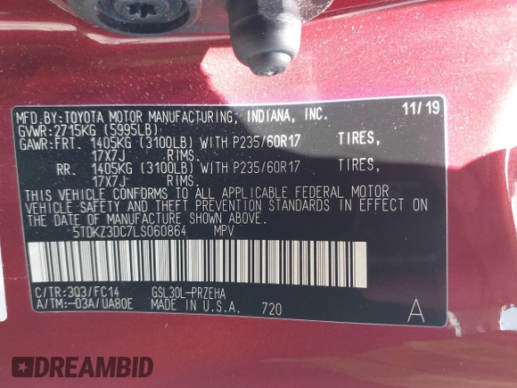 2020 Toyota Sienna LE Auto Access Seat с VIN 5TDKZ3DC7LS060864, выставлен на аукционе IAAI как лот 42518168 с пробегом 58 724 миль миль и . История ставок и продаж доступна на DreamBid. Изображение 9.