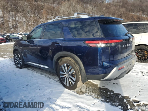 2022 Nissan Pathfinder Platinum with VIN 5N1DR3DH1NC219172, listed as a Copart auction lot 50154845 with 57,108 mi miles and Salvage title. Bid and sale history available at DreamBid. Image 2.