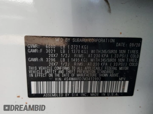 2021 Subaru Ascent Touring with VIN 4S4WMARD7M3412992, listed as a Copart auction lot 46589025 with 34,804 mi miles and Salvage Title. Bid and sale history available at carsss.com. Image 13.