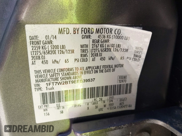2014 Ford F-250 XL z VIN 1FT7W2BT9EEB39537, wystawiony jako IAAI lot #42763693 z przebiegiem 183 699 mil mil oraz . Historia ofert i sprzedaży dostępna na DreamBid. Obrazek 9.
