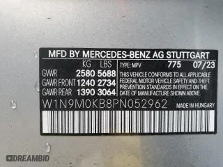 2023 Mercedes-Benz EQB with VIN W1N9M0KB8PN052962, listed as a Copart auction lot 48611095 with 17,663 mi miles and Salvage Title. Bid and sale history available at carsss.com. Image 15.