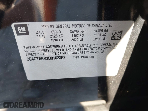 2013 Buick Regal Turbo Premium 2 with VIN 2G4GT5GV3D9162362, listed as a IAAI auction lot 41827119 with 66,628 mi miles and . Bid and sale history available at DreamBid. Image 9.