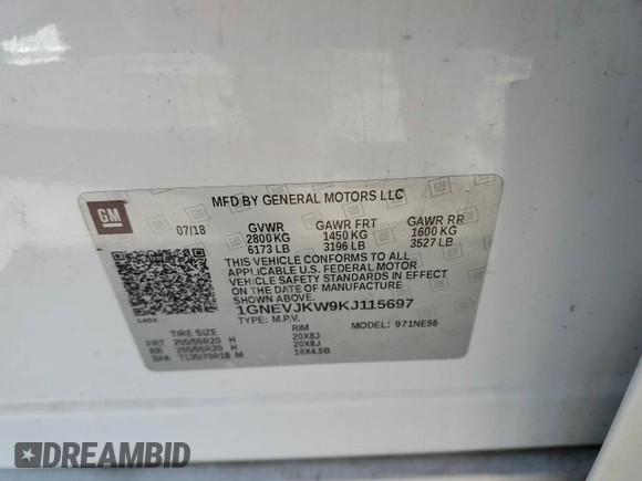 2019 Chevrolet Traverse RS with VIN 1GNEVJKW9KJ115697, listed as a Copart auction lot 42211305 with 44,718 mi miles and Salvage Title. Bid and sale history available at carsss.com. Image 13.