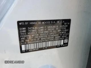 2015 Honda Fit EX-L with VIN 3HGGK5H80FM741501, listed as a Copart auction lot 88253715 with 74,167 mi miles and Salvage title. Bid and sale history available at DreamBid. Image 12.
